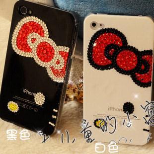 手机套kt黑白透明水钻蝴蝶结手机