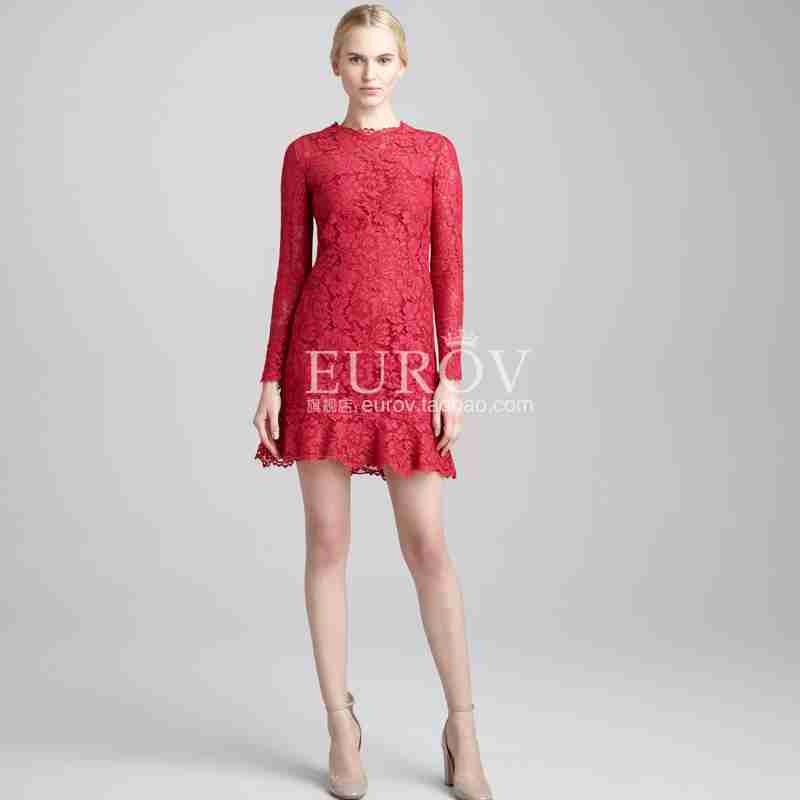 ol优雅蕾丝钩花气质连衣裙镂空花朵