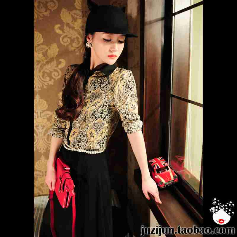 黑白娃娃裙连衣裙蕾丝花纹