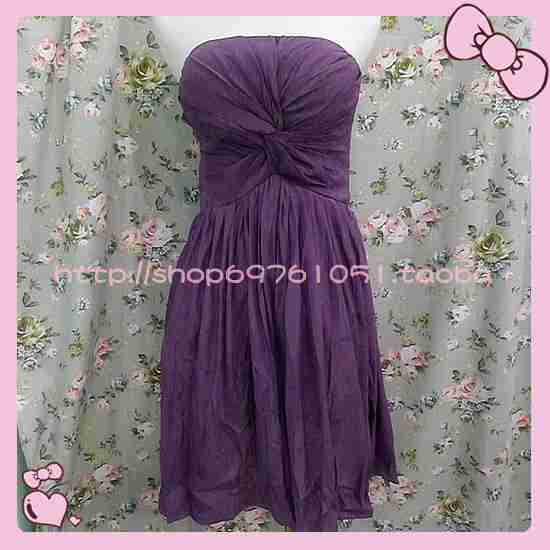 胸前皱褶优雅抹胸小礼服