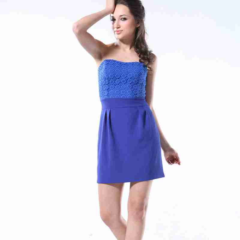 inti银迪名媛气质蕾丝抹胸连衣裙b