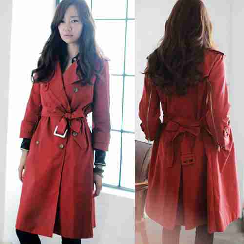 大红色纯棉大衣七分袖气质