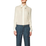 春装新品欧美衬衫复古男朋友衬衣翻领透肉长袖女式