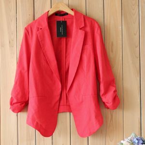 秋欧欧美原单无扣设计褶皱袖口棉麻休闲小西装