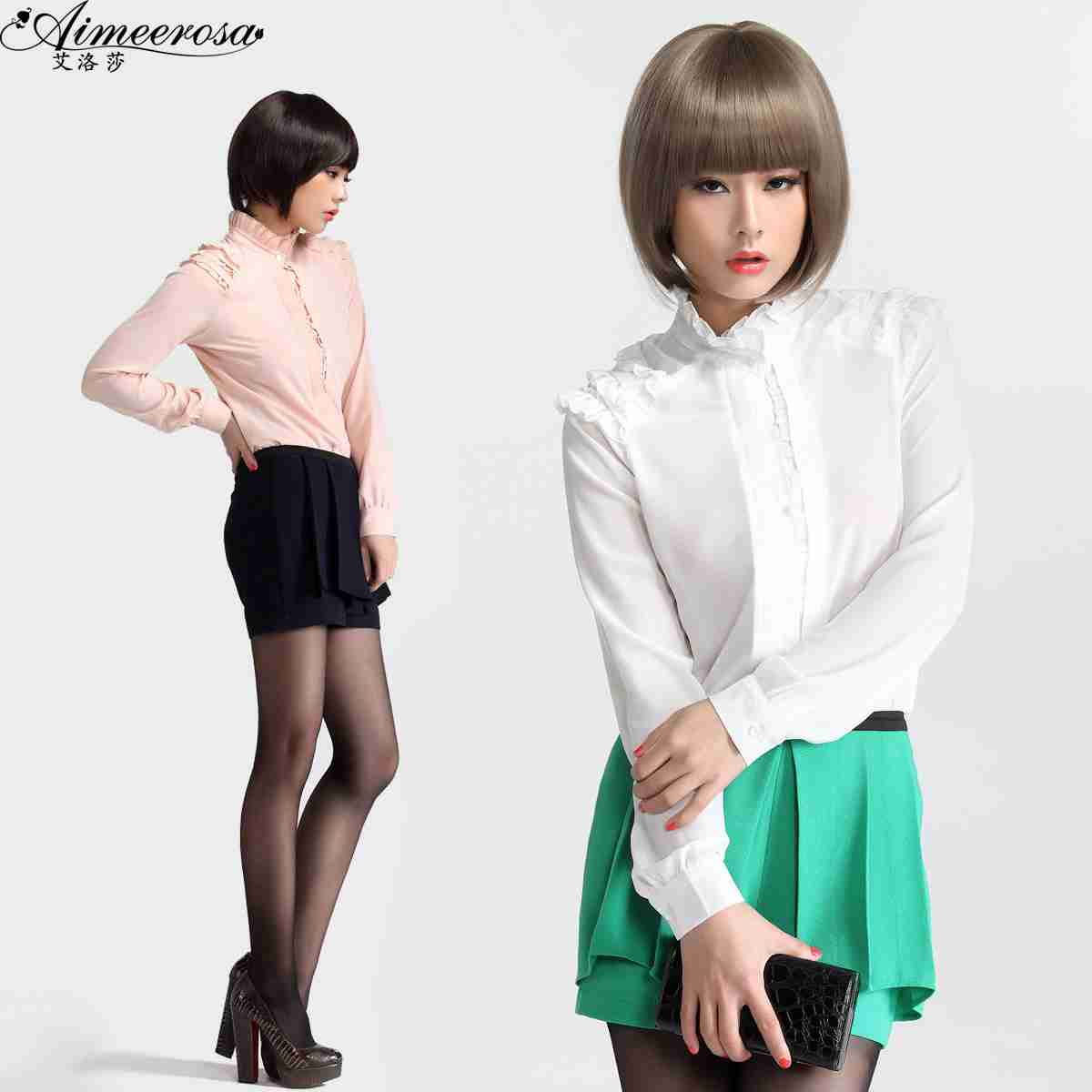 气质对丝压褶雪纺衬衫