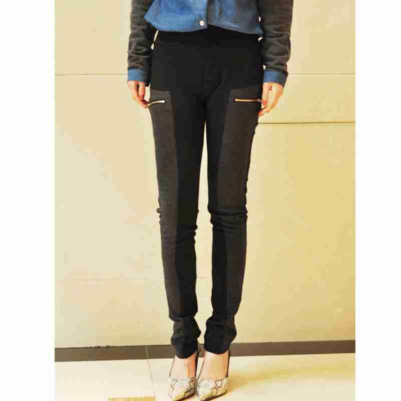 欧美风拼接系弹力棉质拉链外穿式小脚裤休闲长裤