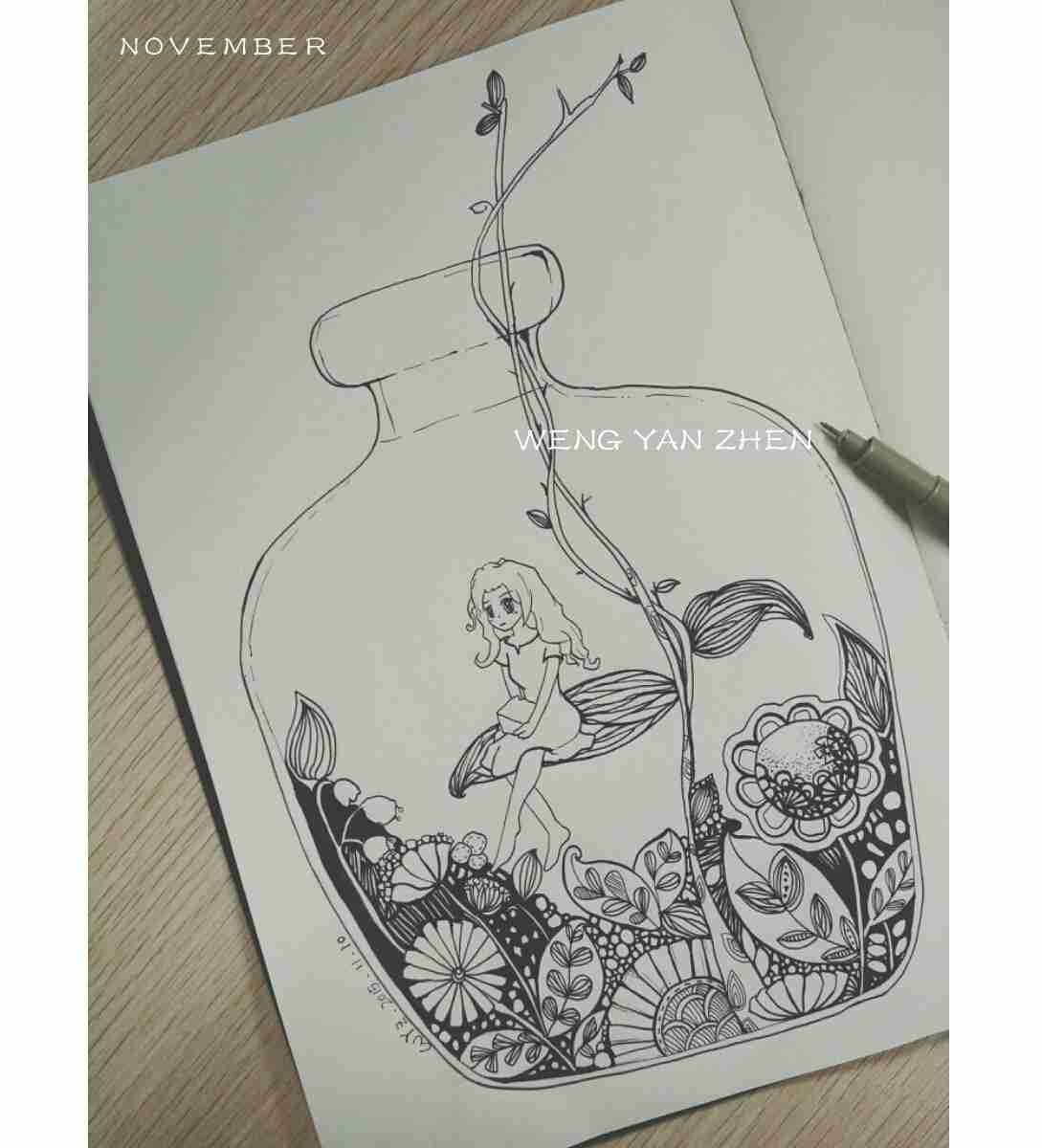 黑白手绘动漫线描堆糖