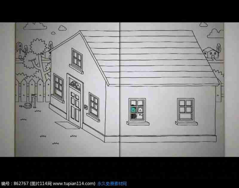 卡通黑白线条房屋视频