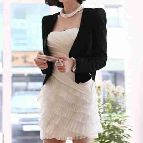 韩国正品代购名媛气质白色性感抹胸荷叶边礼服连衣裙