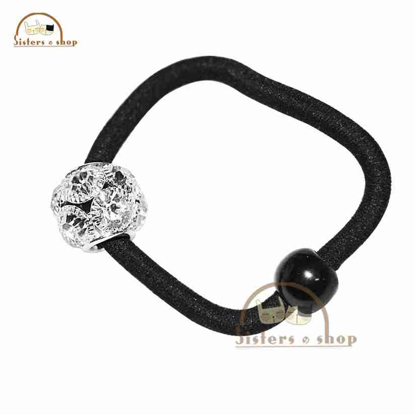 简单气质黑色发圈带镶嵌浩石圆球发圈