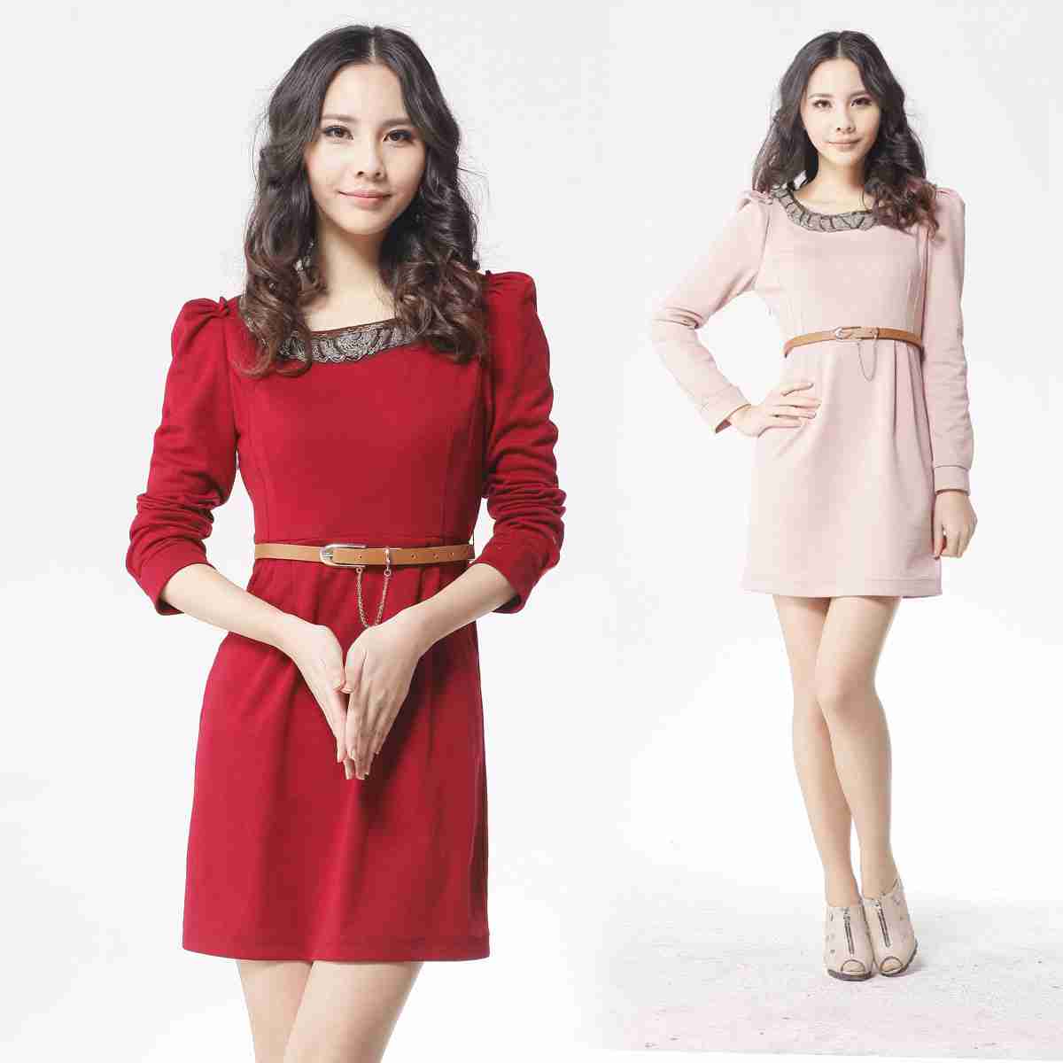 时尚okl气质配腰带连女装衣裙