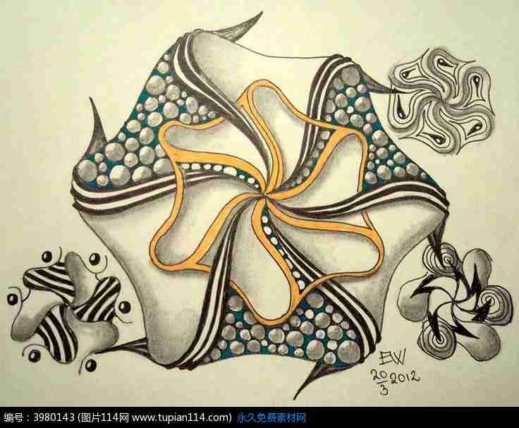 手绘黑白花瓣花纹