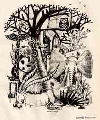 手绘黑白插画动物世界