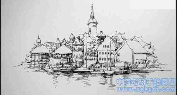 建筑手绘黑白线稿表现效果图