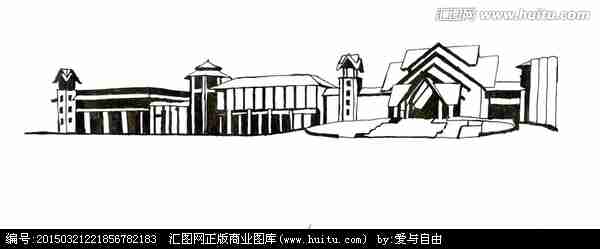 手绘黑白建筑画|装饰画设计