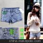 欧美牛仔短裤女时尚夏装雪花低腰热裤