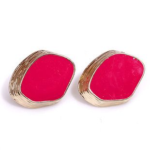 欧美时尚金色合金不规则形状桃红色彩釉夸张耳钉