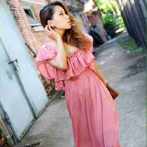 叶边女神范连衣裙