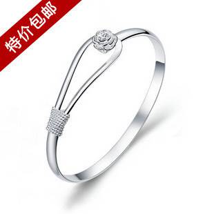 镀纯银女手镯宽时尚欧美女式银饰品