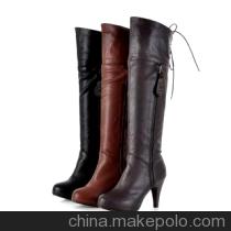 成熟气质亮色条纹漆皮超高跟磨砂牛皮短靴