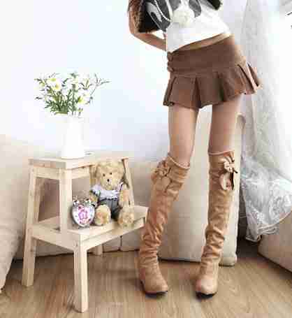 简单气质长靴休闲过膝靴子系带女靴内增高