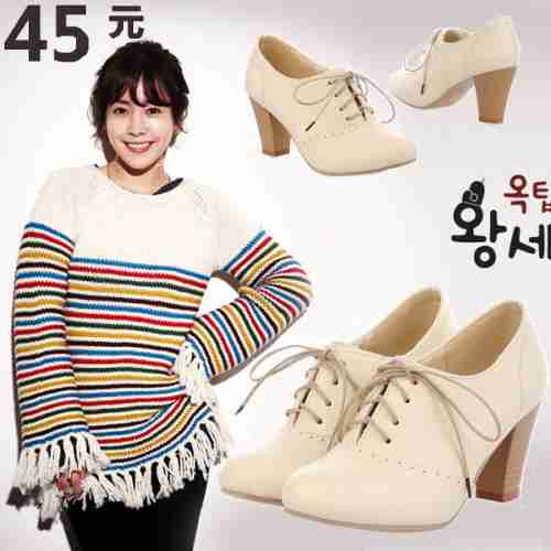 跟系带单鞋复古英伦