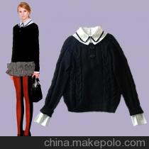 英伦风宽松羊毛针织黑白拼接