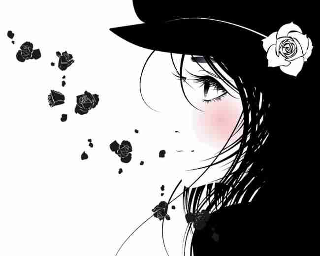 可爱卡通黑白美女插画高清图片