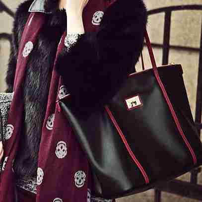 欧美大牌简约玫红肩带撞色手提购物袋豹纹子包