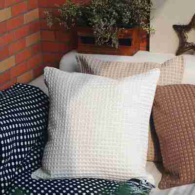 外贸时尚简约风欧美出口华夫格沙发汽车两用抱枕靠枕