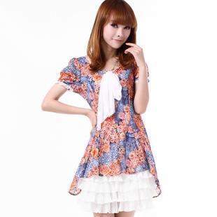 夏季泡泡袖气质碎花蕾丝