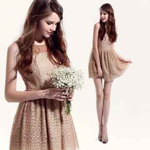 真丝+蕾丝绣花气质修身优雅显瘦高档连衣裙