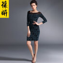 ol简约性感镂空蕾丝条纹钉珠修身欧美连衣裙
