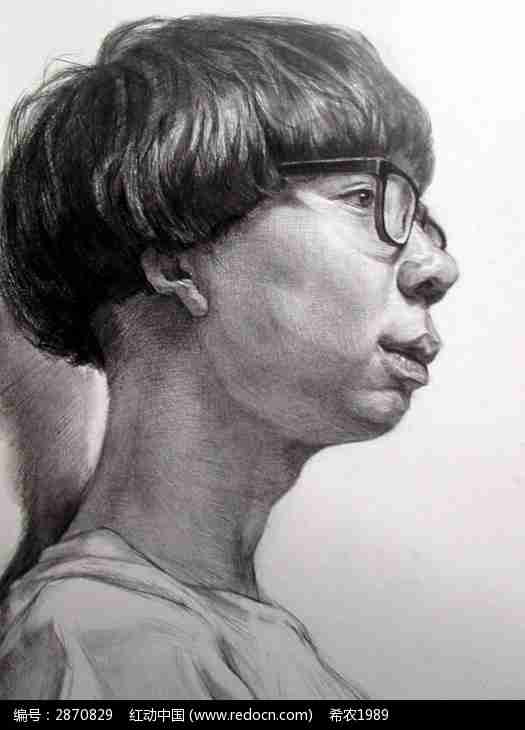 素描头像之大侧面年轻男子仰视图片