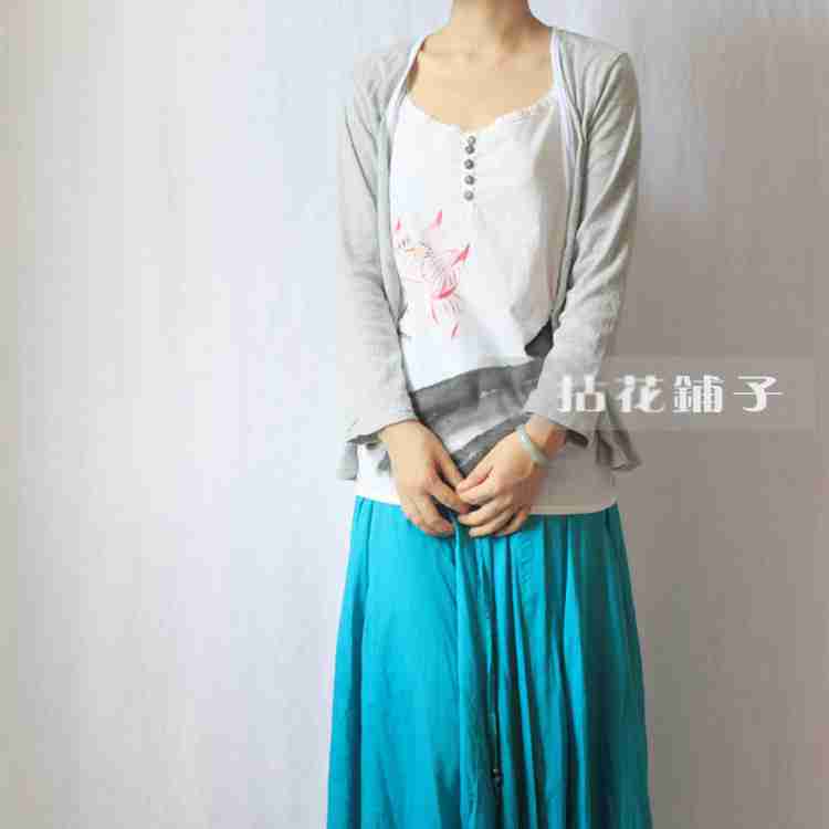 手绘映日荷红百搭棉麻背心