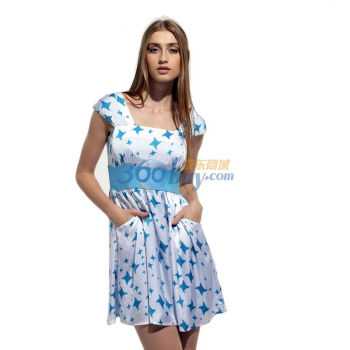 ol气质收腰星星印花短袖