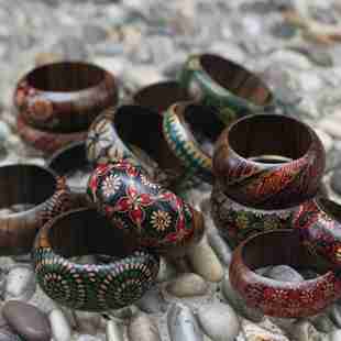 手绘木质手镯宽时尚