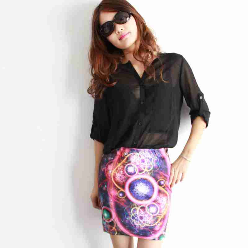 欧美名媛复古个性图案性感大气时尚迷你a字紧身铅笔