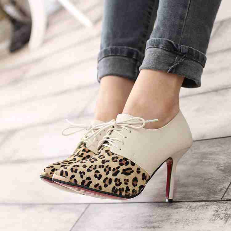 欧美性感马毛豹纹高跟罗马鞋尖头踝