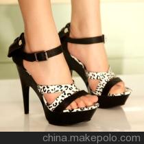 大牌欧美范儿性感豹纹一字扣露趾