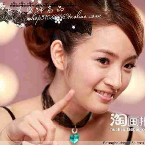 气质黑纱绿宝石项坠项链