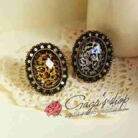 复古性感豹纹宝石切面亮片质感做旧戒指指环