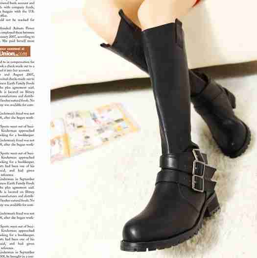 x欧美女靴子皮带扣长筒靴平底过膝靴