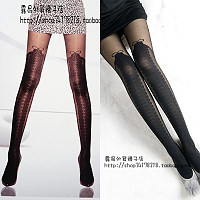 欧美原单超薄外贸高筒靴蝴蝶结丝带假两段式连裤袜