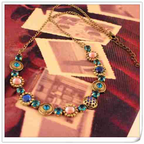 欧美复古彩钻水晶项链