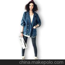 欧美复古中性西装领牛仔夹克牛仔服女