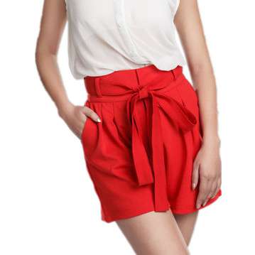 欧美复古大牌立体裁剪本命年红色系蝴蝶结腰带褶皱