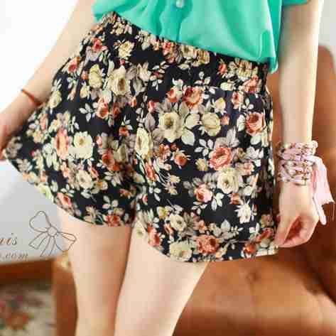 欧美风复古花甜美短裤裙裤