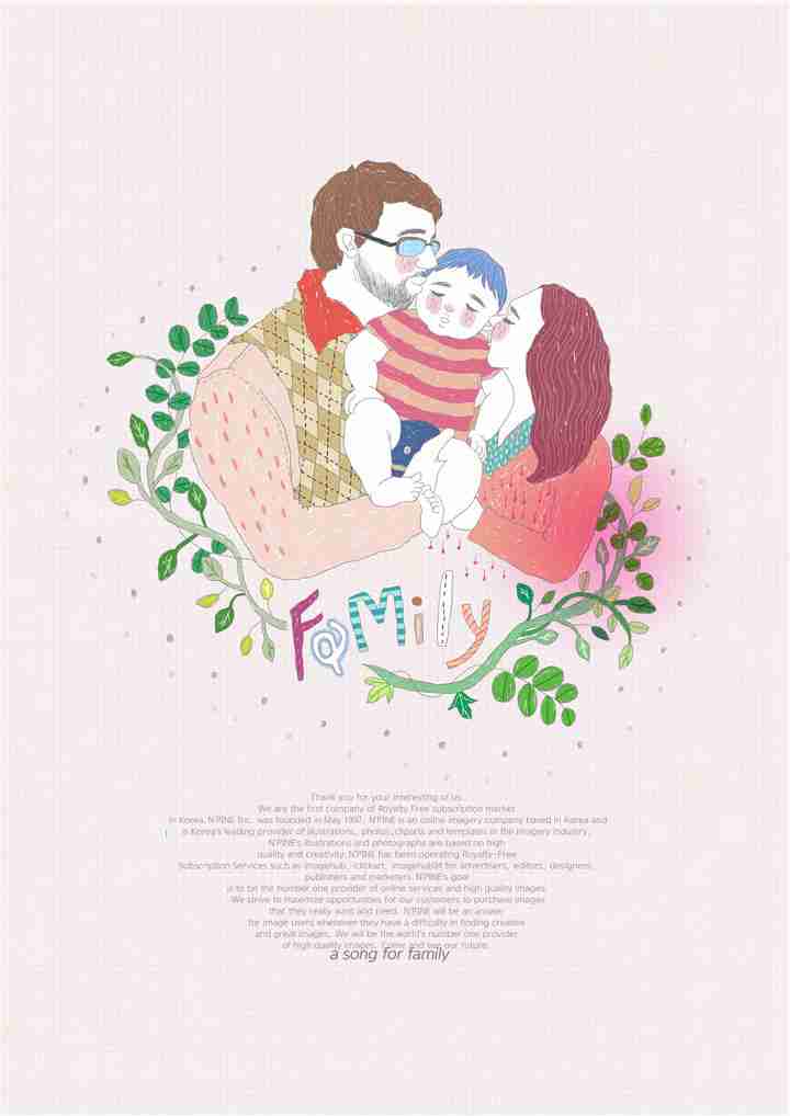 亲吻孩子的父母卡通插画