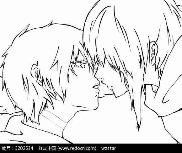 动漫男孩接吻线描